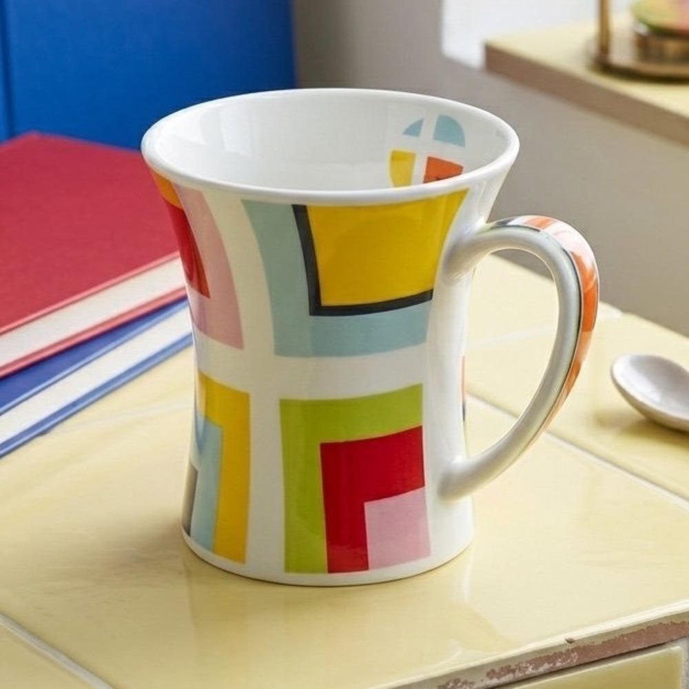 VTG Churchill Great Shakes Geometric Mug Color Block Hourglass 90s Memphis Style